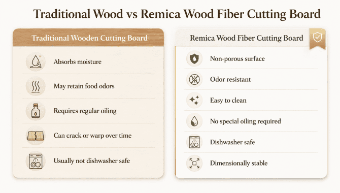 Traditional wood vs Remica wood fiber cutting board