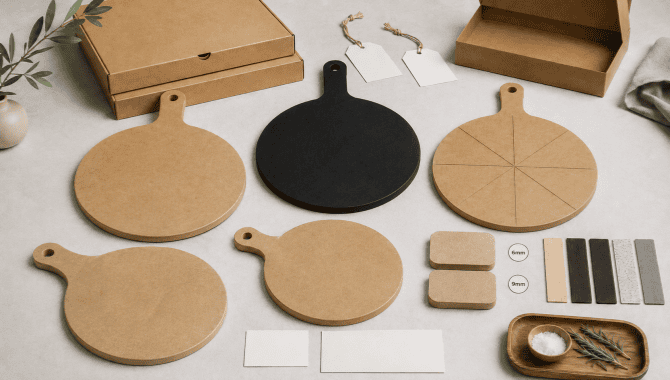 Custom Remica pizza boards with OEM private label packaging color samples and different board designs