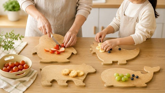Children Board for supervised kitchen use with lightweight rounded wood fiber design