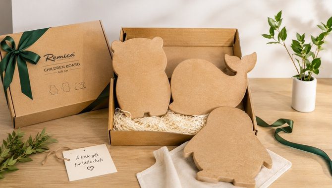 Children Board gift set with animal-shape wood fiber boards for retail packaging